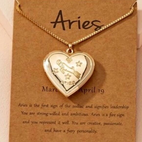 ARIES GOLD ZODIAC HEART LOCKET NECKLACE - Picture 1 of 5